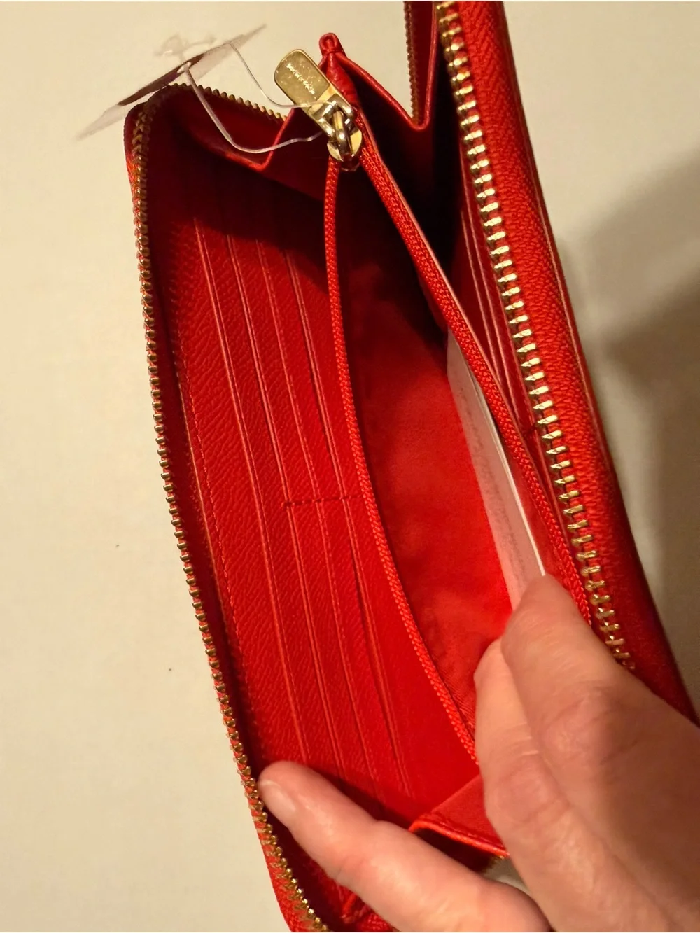 Coach Red Pebbled Leather Zip Wallet with Logo
